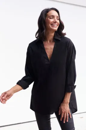 Lynette Collared Long Sleeve Shirt  Black