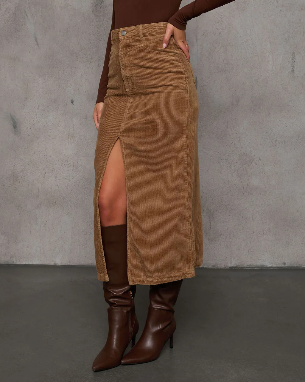 Maddie Slit Corduroy Midi Skirt