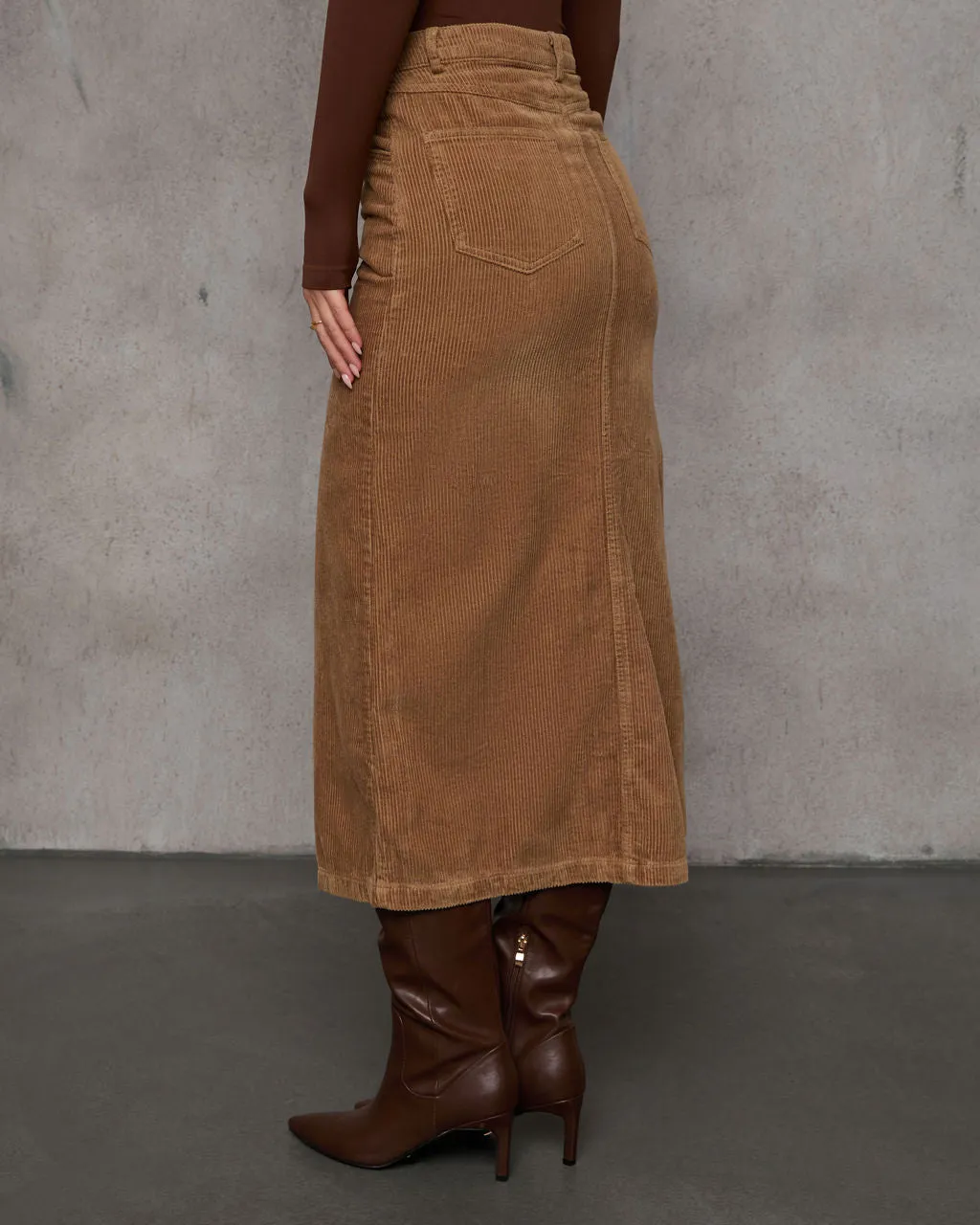 Maddie Slit Corduroy Midi Skirt