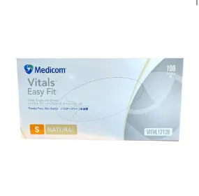 Medicom Vitals Easy Fit Latex Gloves Powder Free Natural 100 pcs