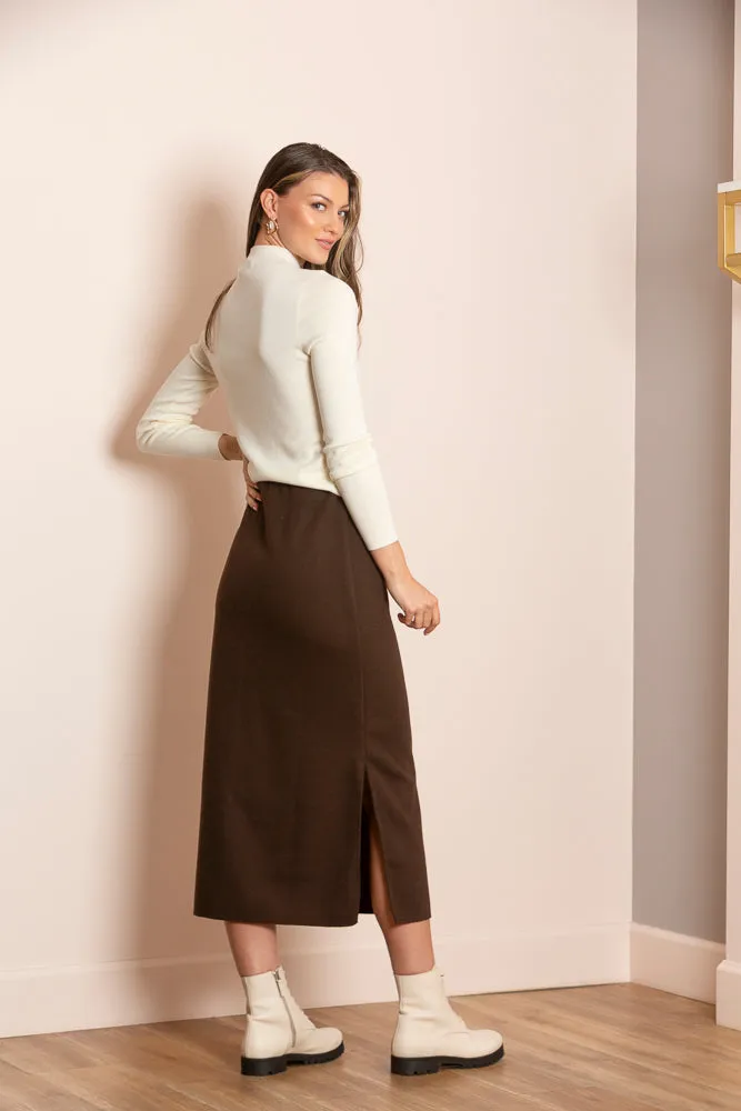 Melissa Wool Blended Ponte Midi Skirt