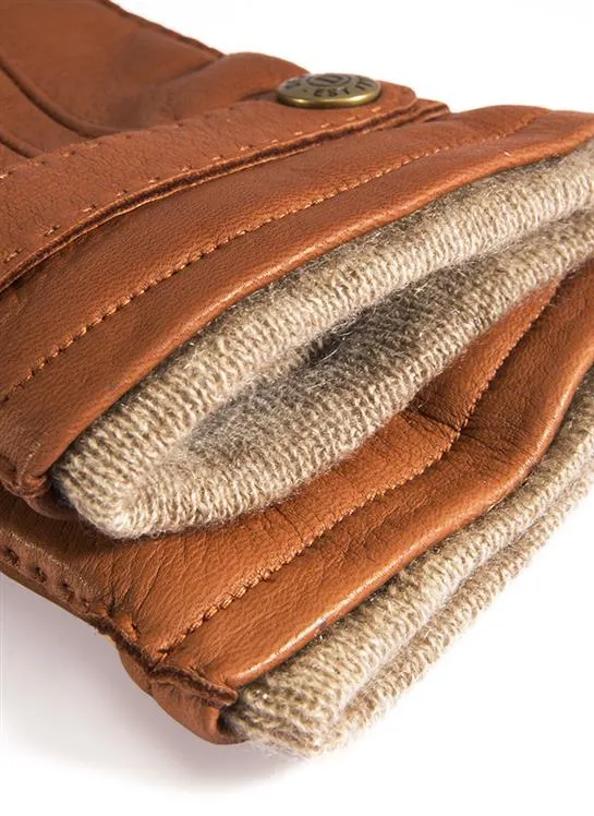 Men's Handsewn Three-Point Cashmere-Lined Deerskin Leather Gloves with Cashmere Cuffs