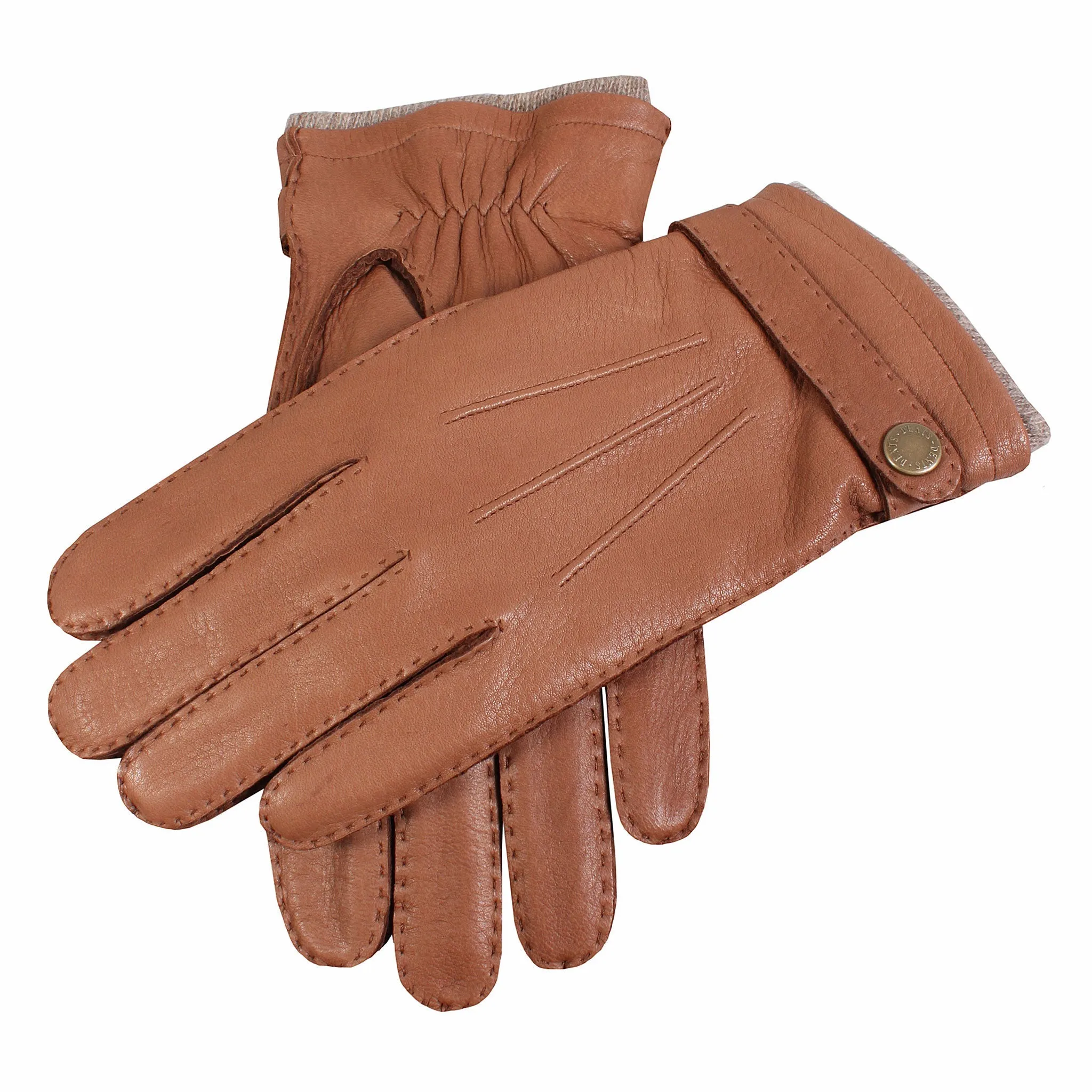 Men's Handsewn Three-Point Cashmere-Lined Deerskin Leather Gloves with Cashmere Cuffs