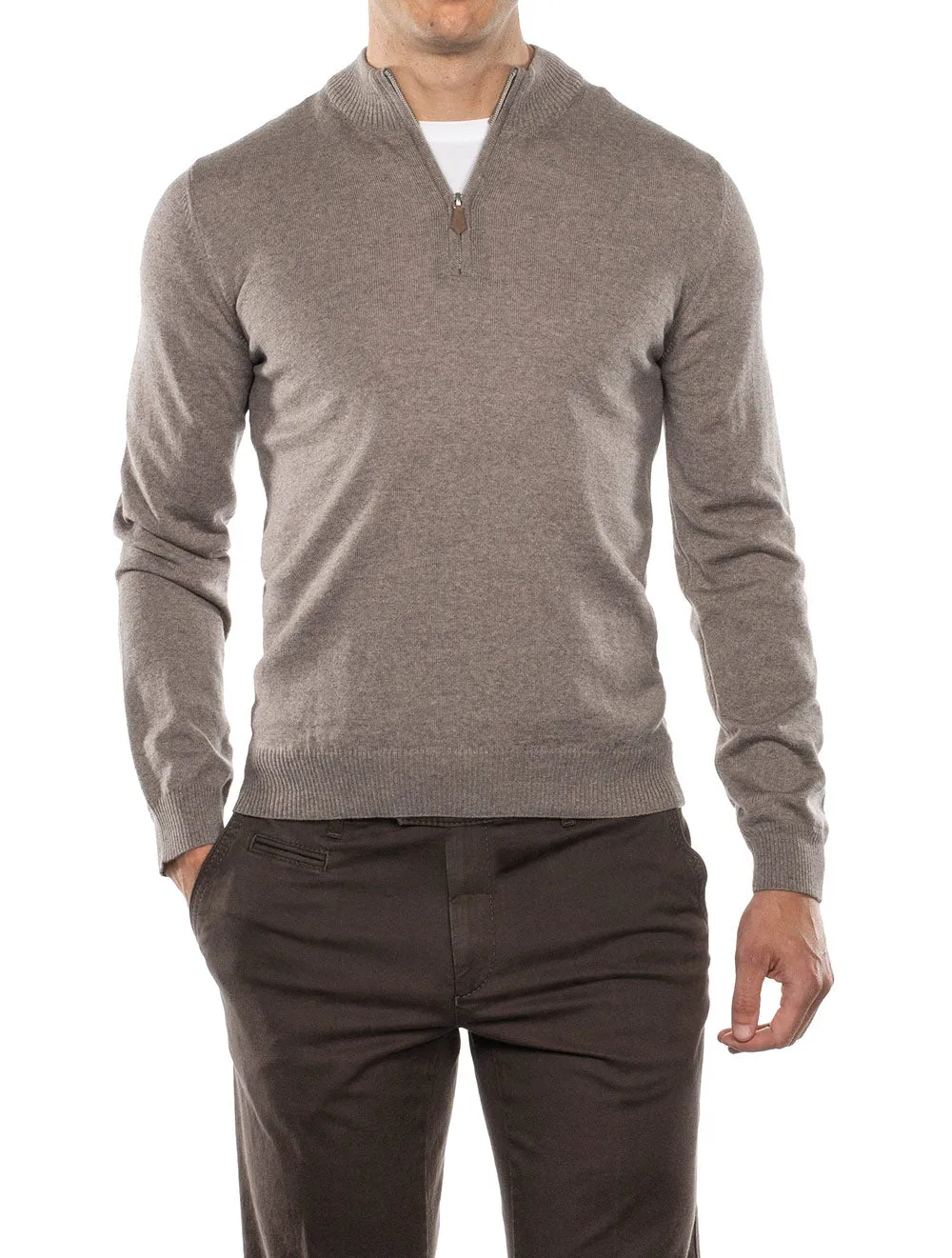 Merino Wool Half Zip Brown