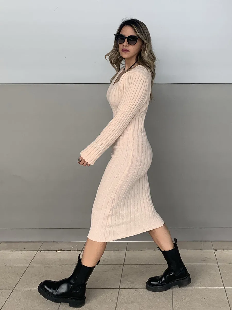 Midi Long Sleeve Bodycon Sweater Dress