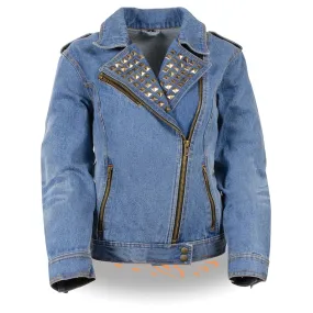 Milwaukee Leather MDL2000 Women's Blue Denim Jacket with Studded Spikes