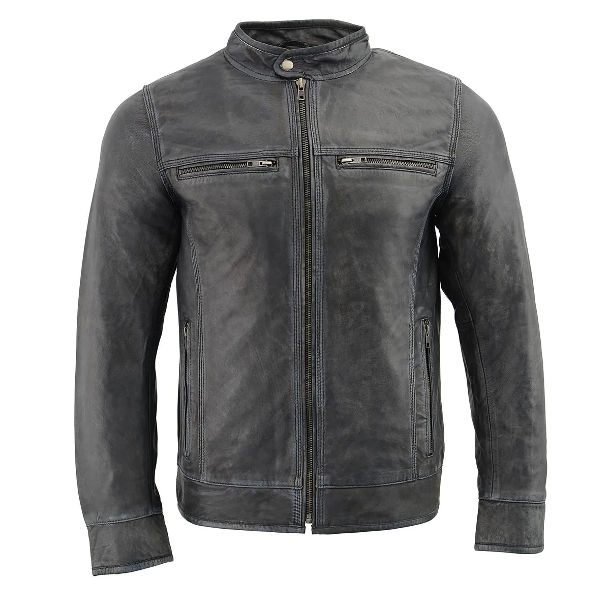 Milwaukee Leather SFM1830 Men's 'Cafe Racer' Triple Stitch Black and