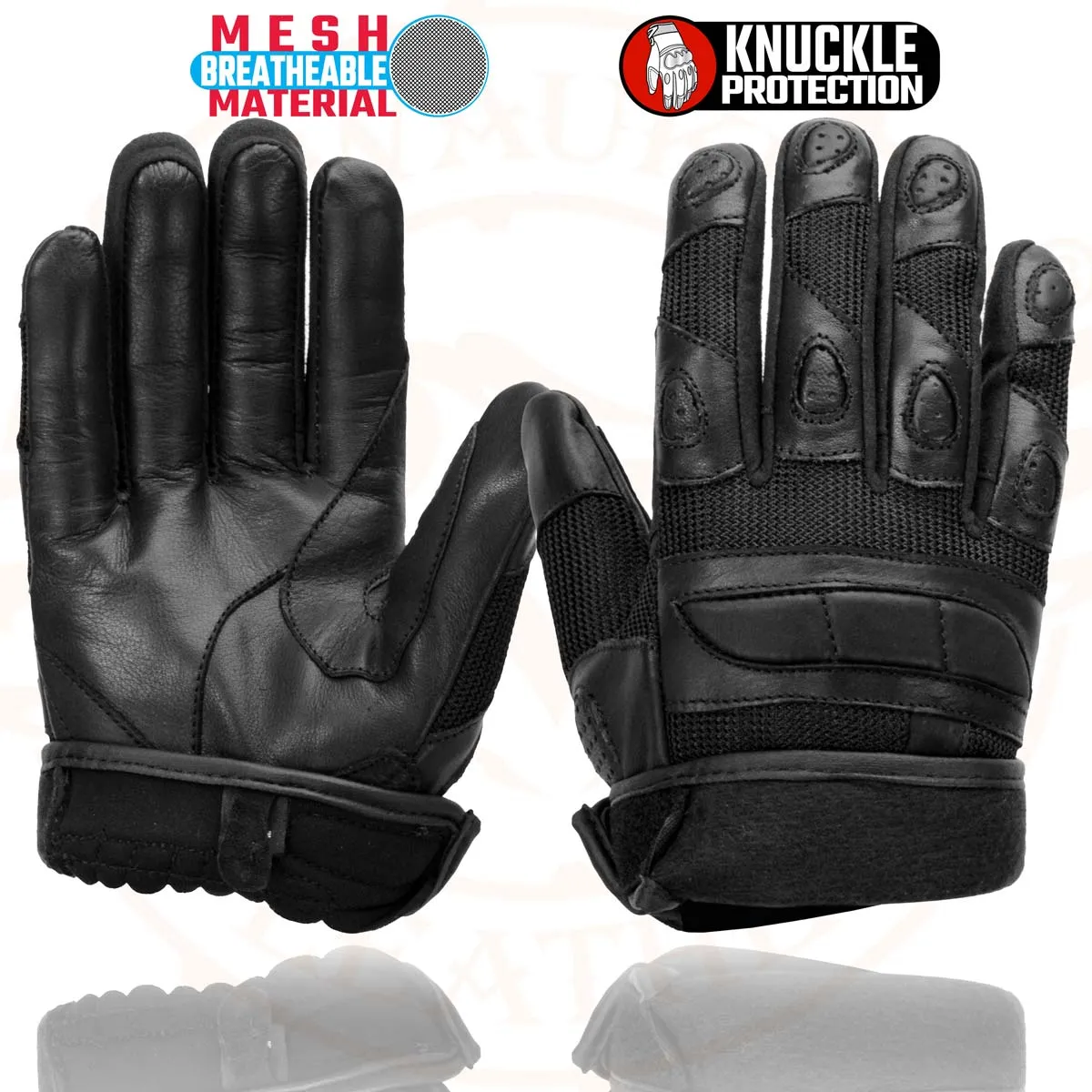 Milwaukee Leather SH802 Women's Black Leather and Mesh Racing Motorcycle Gloves w/ Padded Fingers