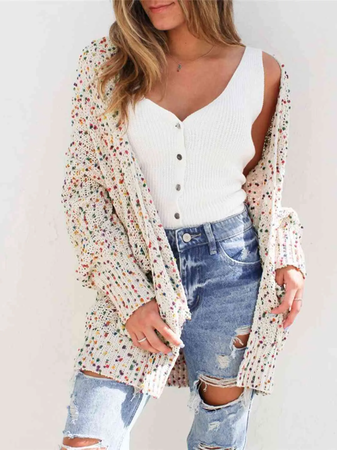 Multicolored Open Front Cardigan