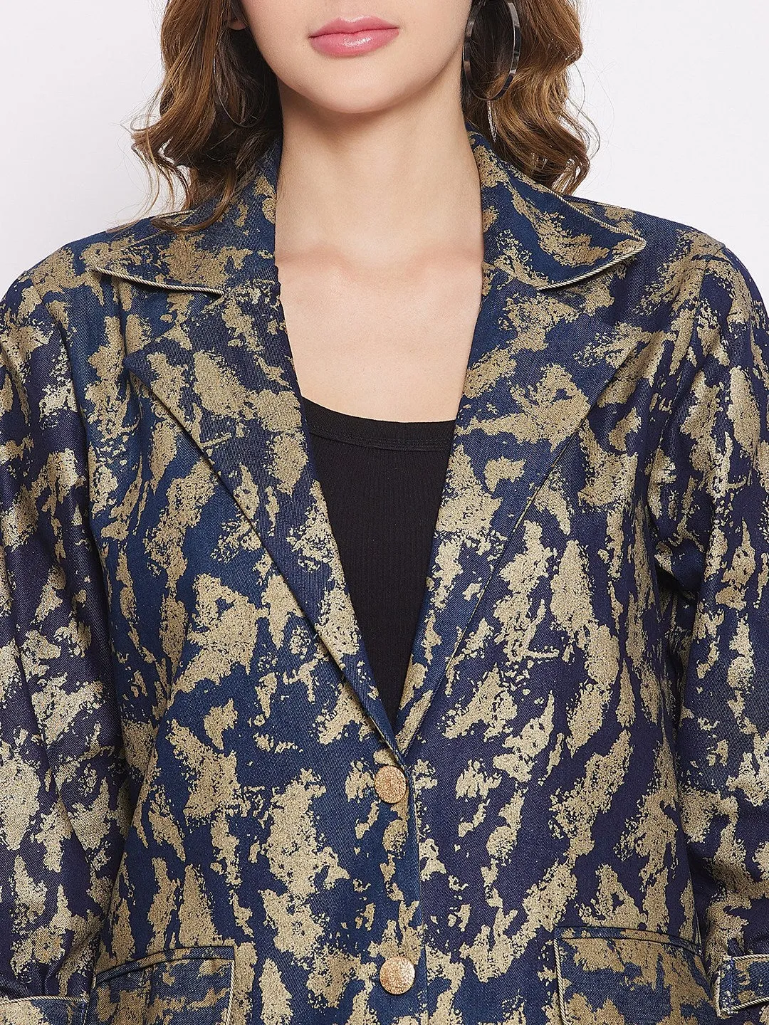 Navy Blue Foil Printed Denim Jacket (Final Sale)