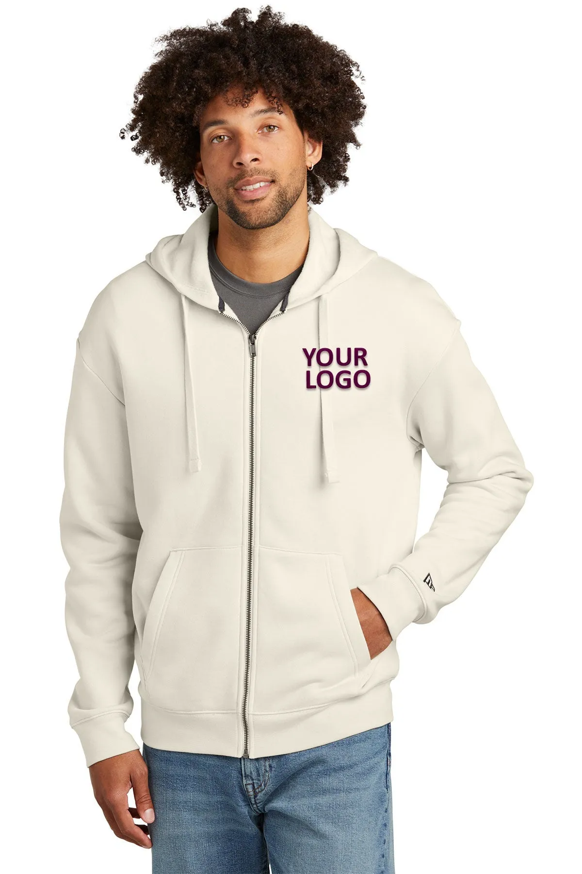 New Era Heritage Fleece Full-Zip Custom Hoodies, Soft Beige