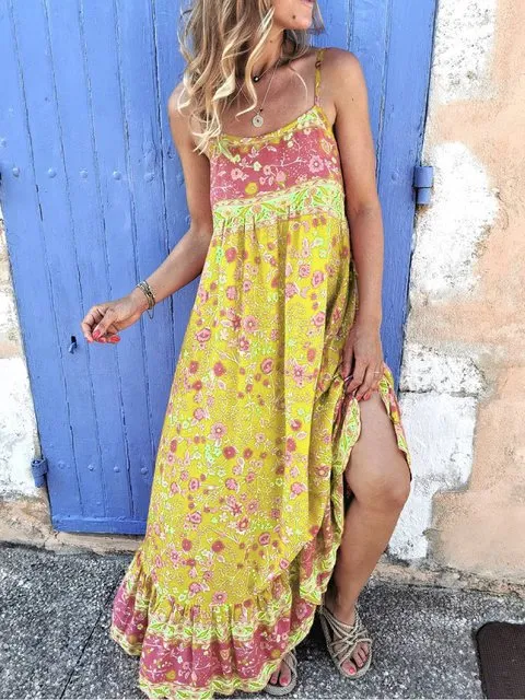 New Fashion Bohemian Printed Sling Long Sweater Dress