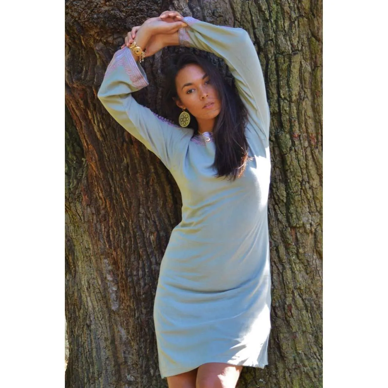 New Grey Lilac Trumpet Sleeve Tunic Dress-Latishia Style