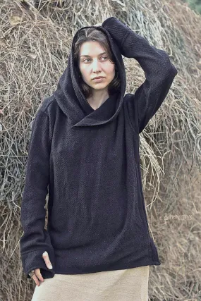 Nomad Women Pullover with Hoodie ⫸ Handwoven Hemp Wool