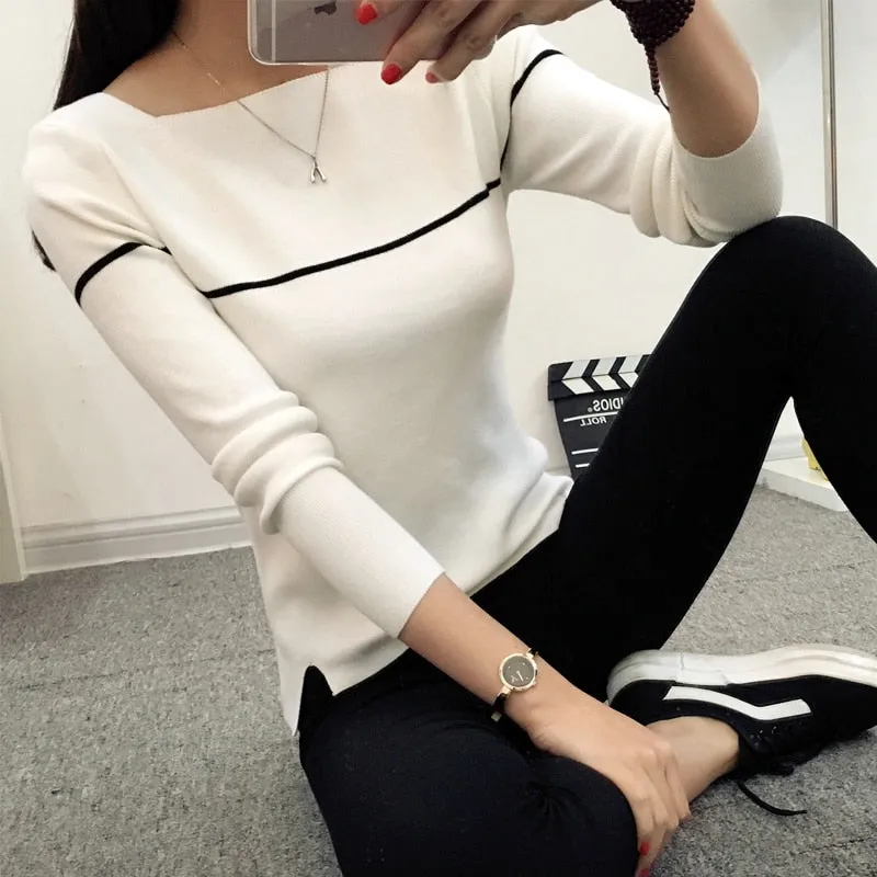 OHCLOTHING 2019 Striped collar sweater sweater autumn thin coat dress lady shirt autumn jacket female