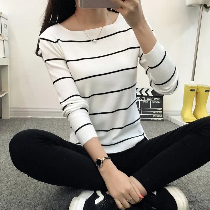 OHCLOTHING 2019 Striped collar sweater sweater autumn thin coat dress lady shirt autumn jacket female