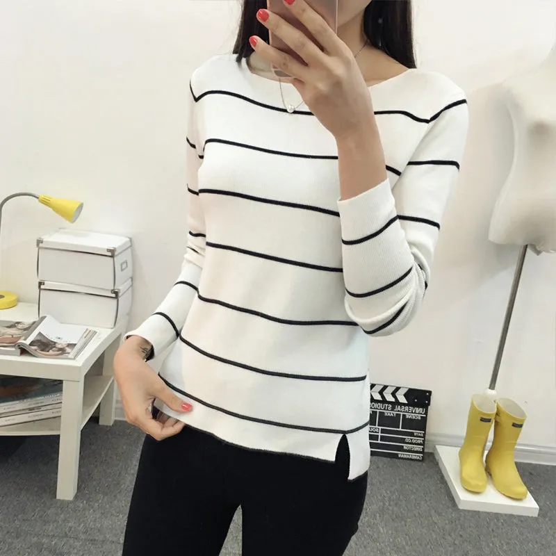 OHCLOTHING 2019 Striped collar sweater sweater autumn thin coat dress lady shirt autumn jacket female