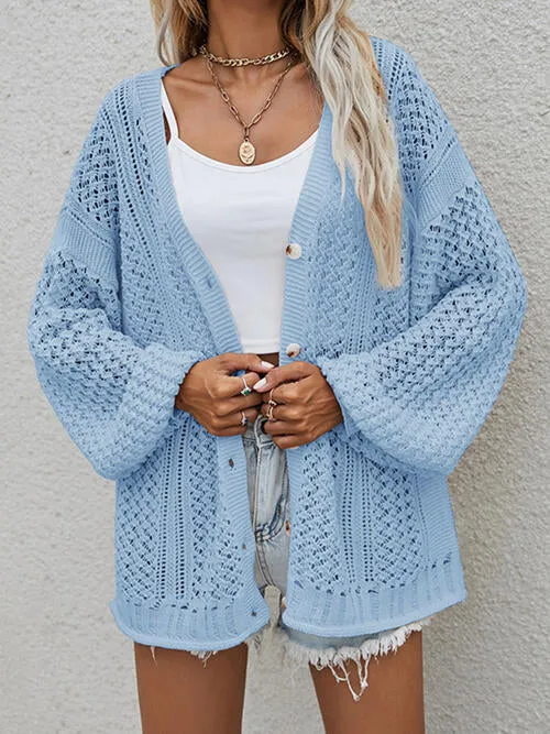 Openwork Button Front Cardigan