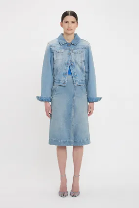 Padded Denim Jacket In Pale Blue Wash