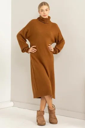 Pale Brown Too Cute Turtleneck Sweater Midi Dress