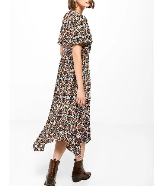 Peaked Print Midi Dress Multicolor