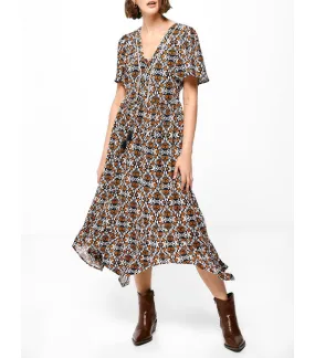 Peaked Print Midi Dress Multicolor