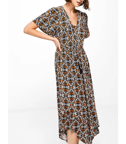 Peaked Print Midi Dress Multicolor