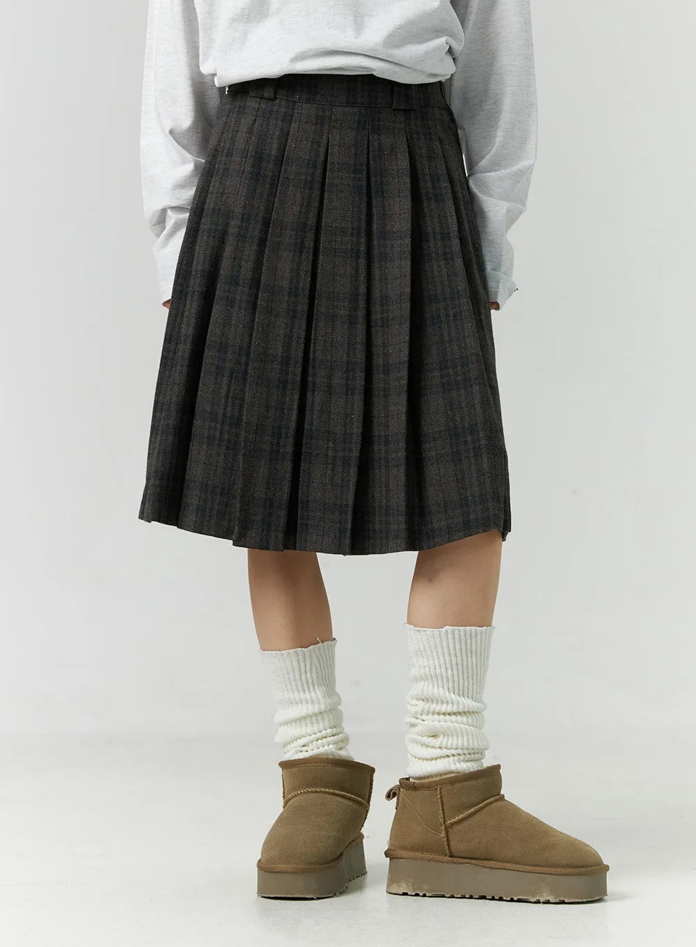 Plaid Pleated Midi Skirt CN328