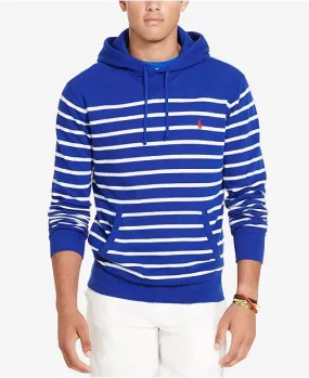 Polo Ralph Lauren Mens Striped French Terry Hoodie In Heritage Royal/White Extra Large (XL)