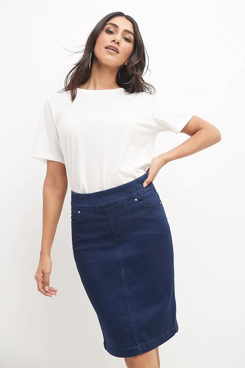 Pull-on Denim Skirt with 5 Pockets