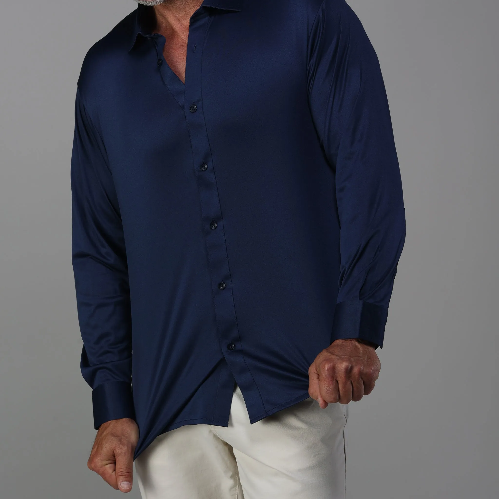 Quattro Flex Dress Shirt with Semi-Spread Collar Navy