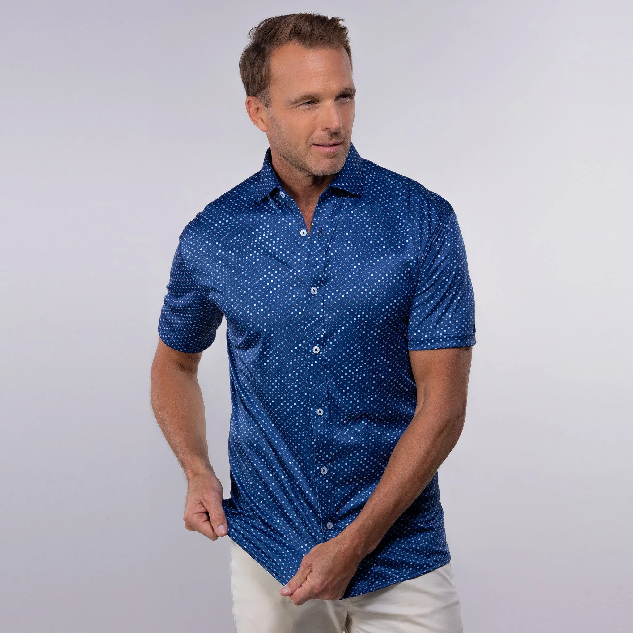 Quattro Flex Short Sleeve Button Down Los Cabos Blue Star