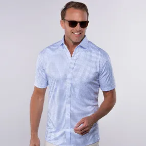 Quattro Flex Short Sleeve Button Down Thin Blue Check