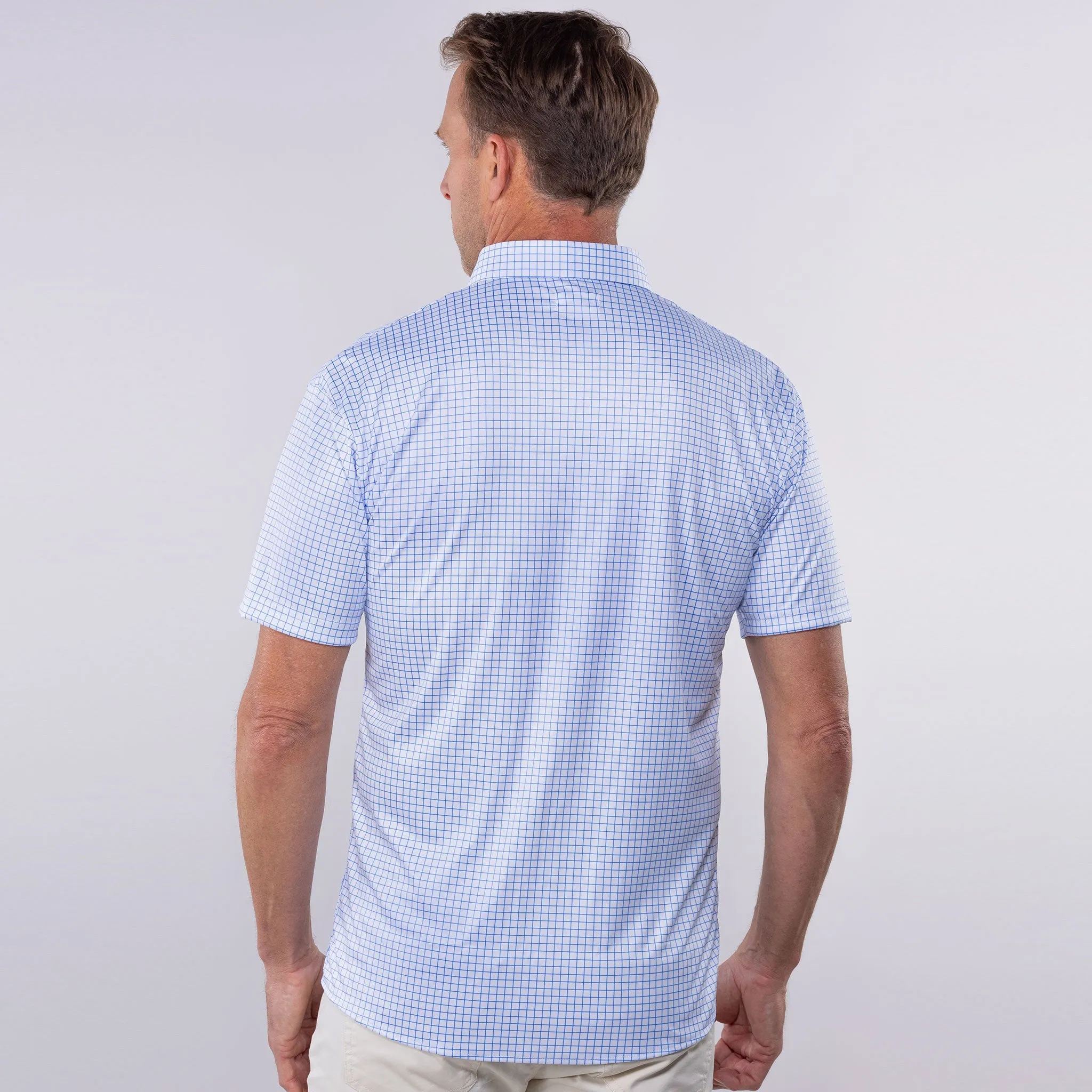 Quattro Flex Short Sleeve Button Down Thin Blue Check