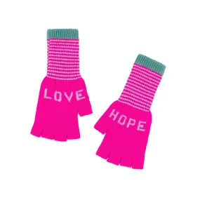 Quinton   Chadwick Fingerless Love Hope Gloves in Exotic Pink and Seaweed