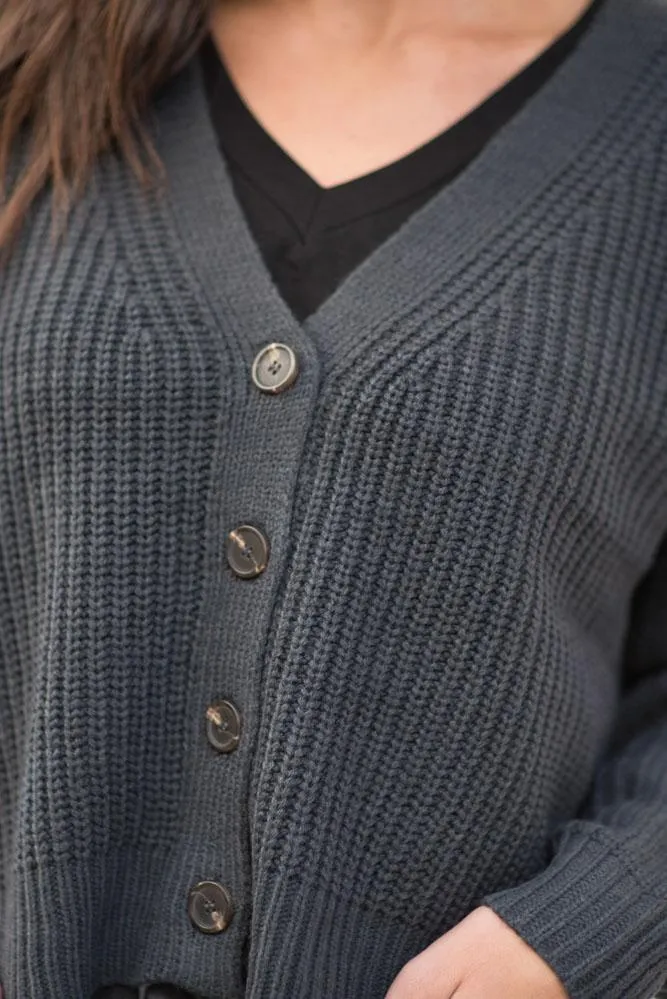 Raven Cropped Cardigan in Charcoal