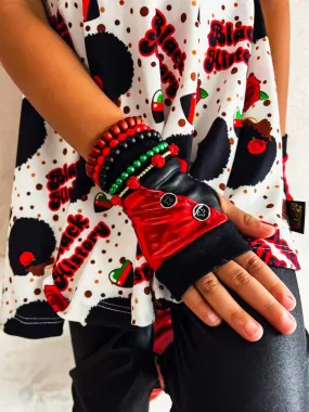 Red and black button fingerless gloves for Kids