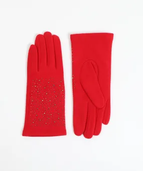 Red Embellished Suede Gloves