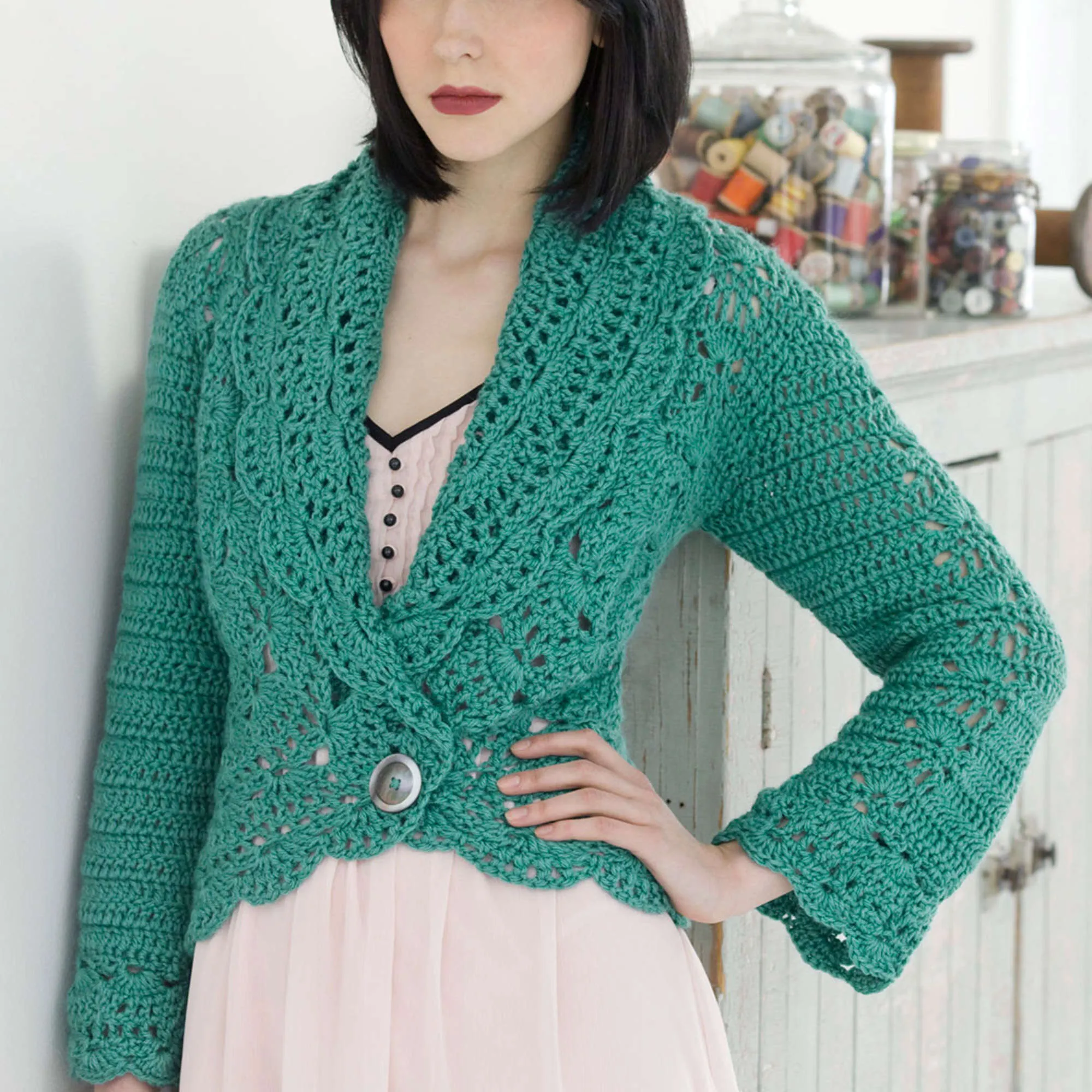 Red Heart Filigree Crochet Cardigan