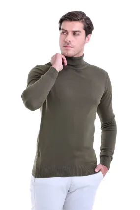 Regular Fit Basic Plain Seagrass Turtleneck Sweater