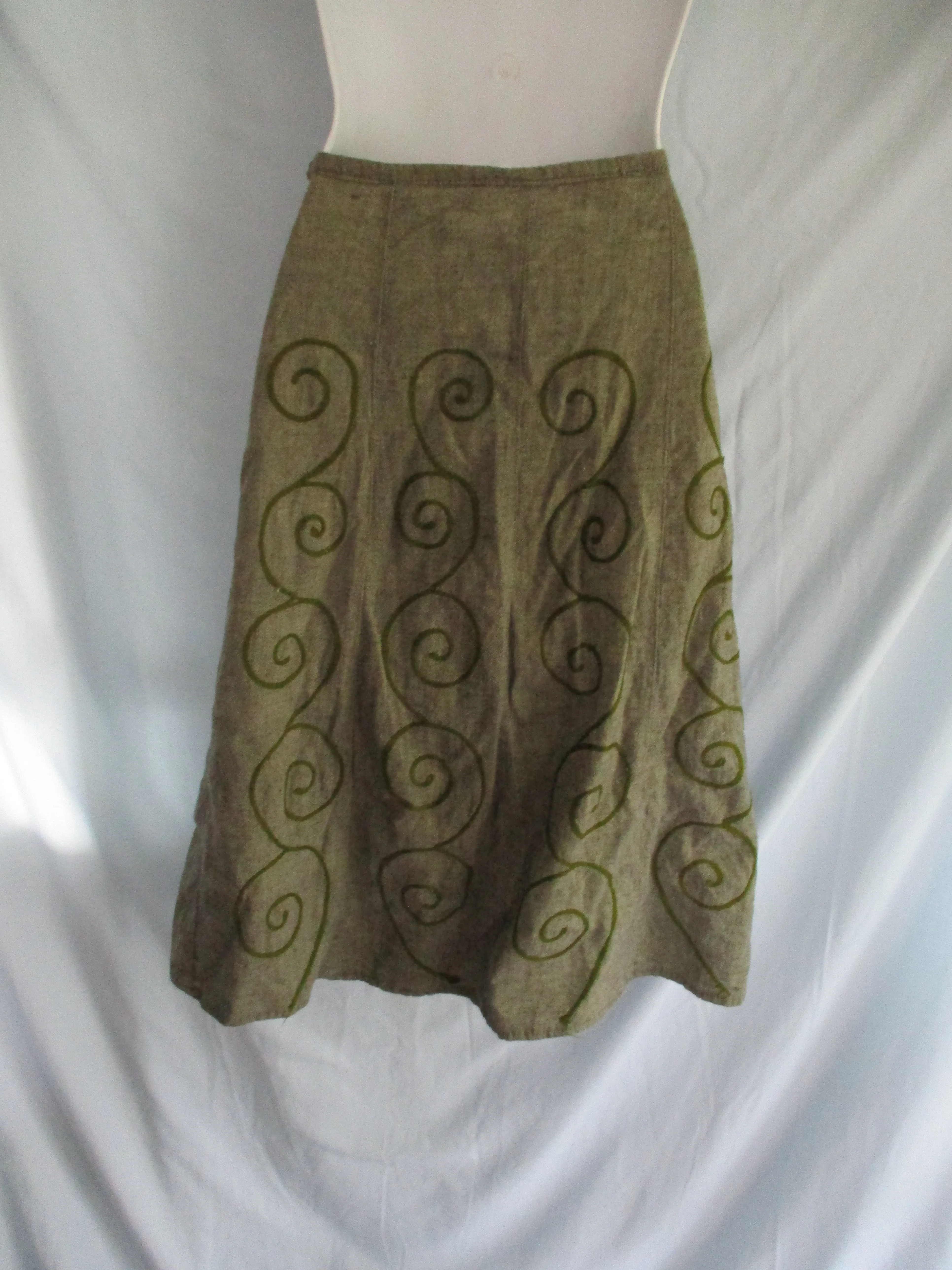 REJOICE NEPAL EMBROIDERED SWIRL SKIRT Boho Indie L Hippie GREEN