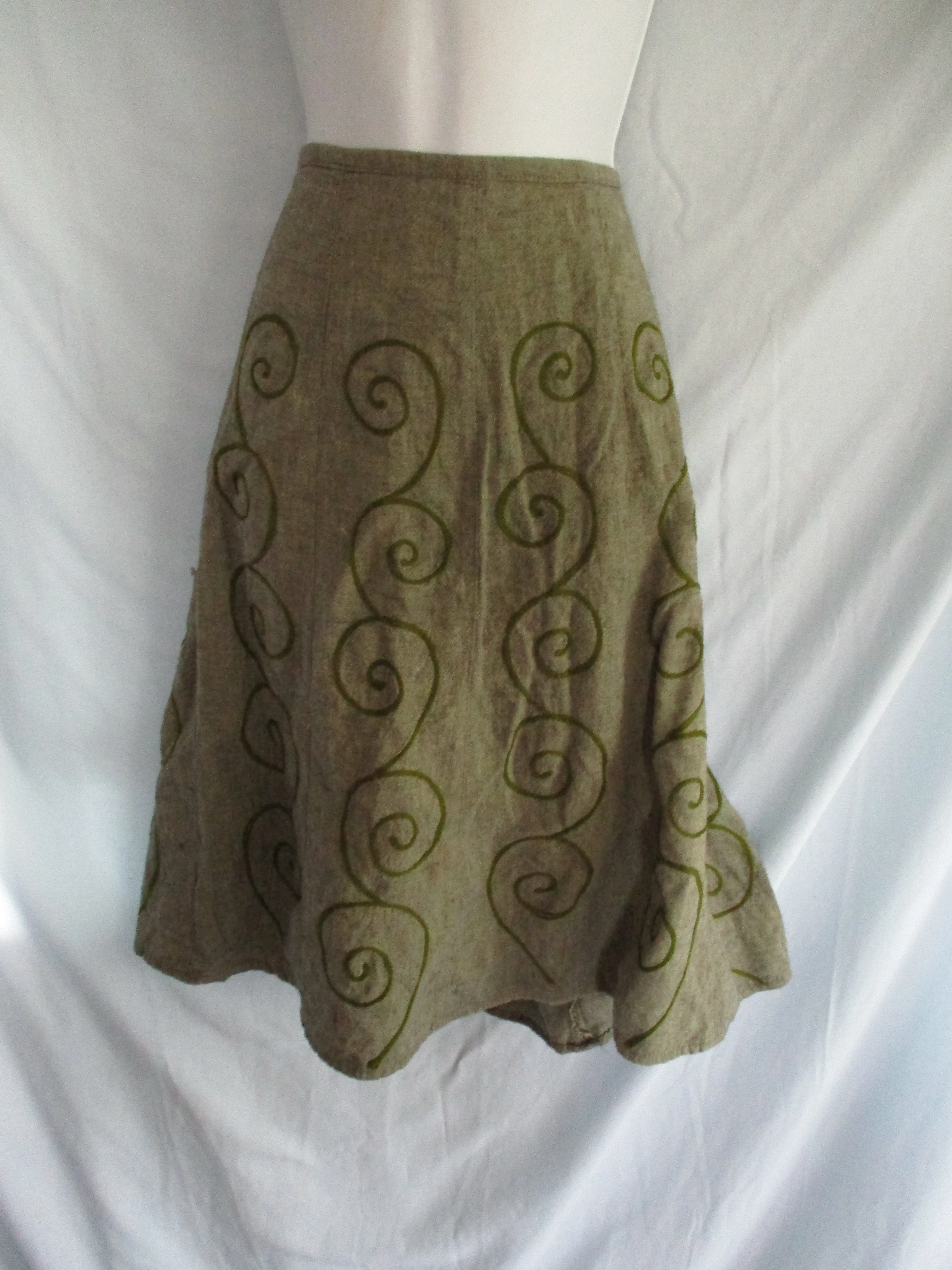 REJOICE NEPAL EMBROIDERED SWIRL SKIRT Boho Indie L Hippie GREEN