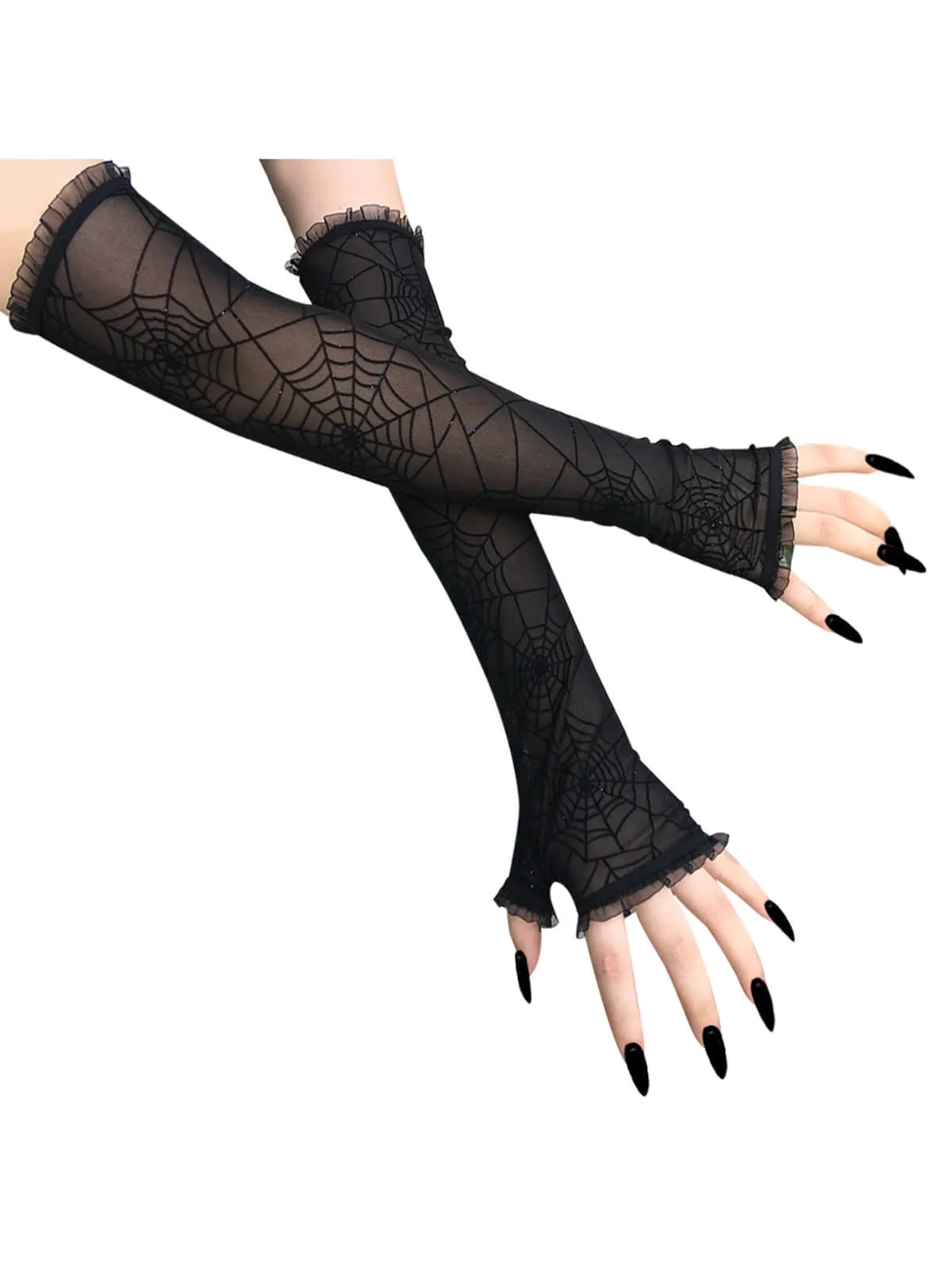 Retro Spider Web Fingerless Gloves