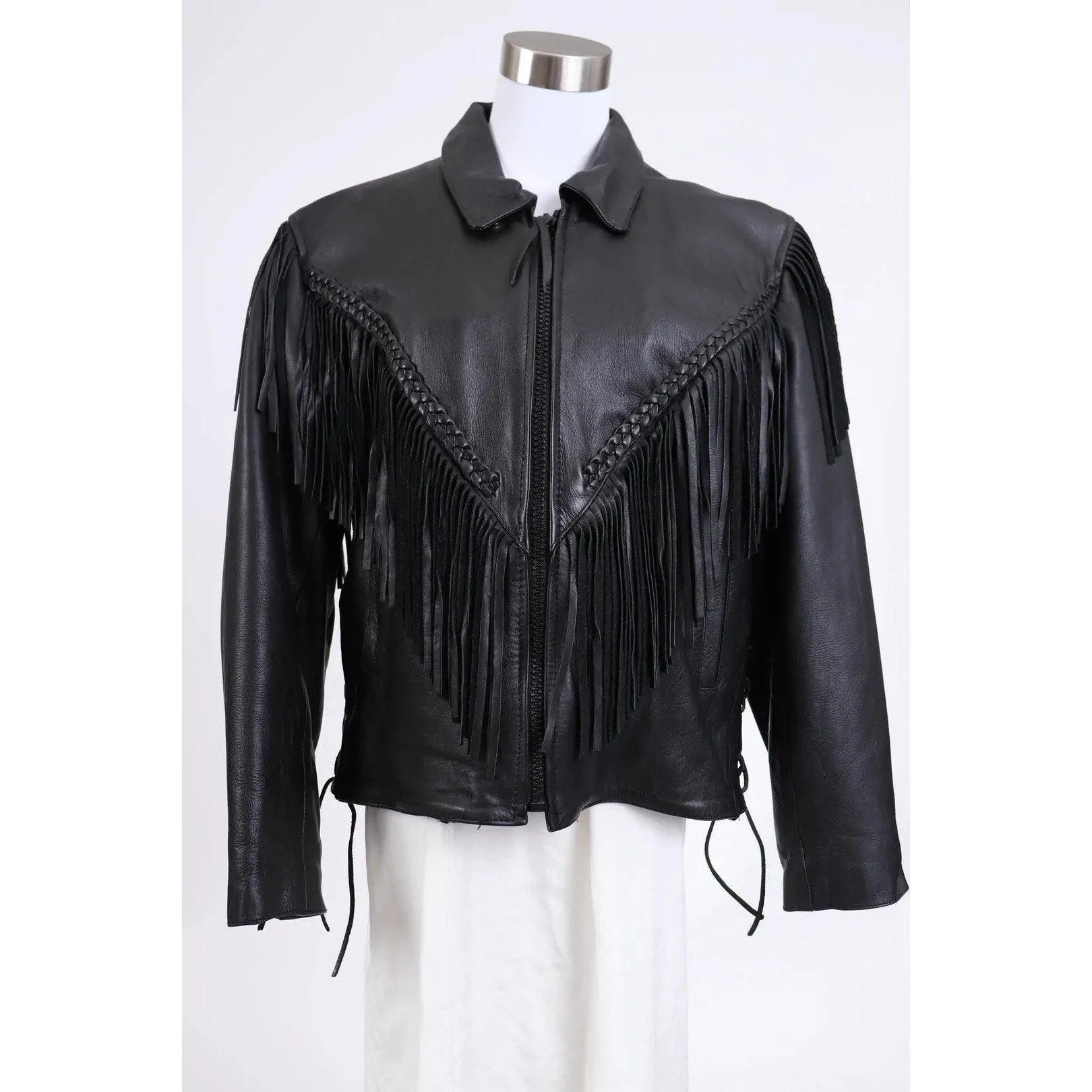 RGC 90's Black Leather Biker Babe Jacket | Size L