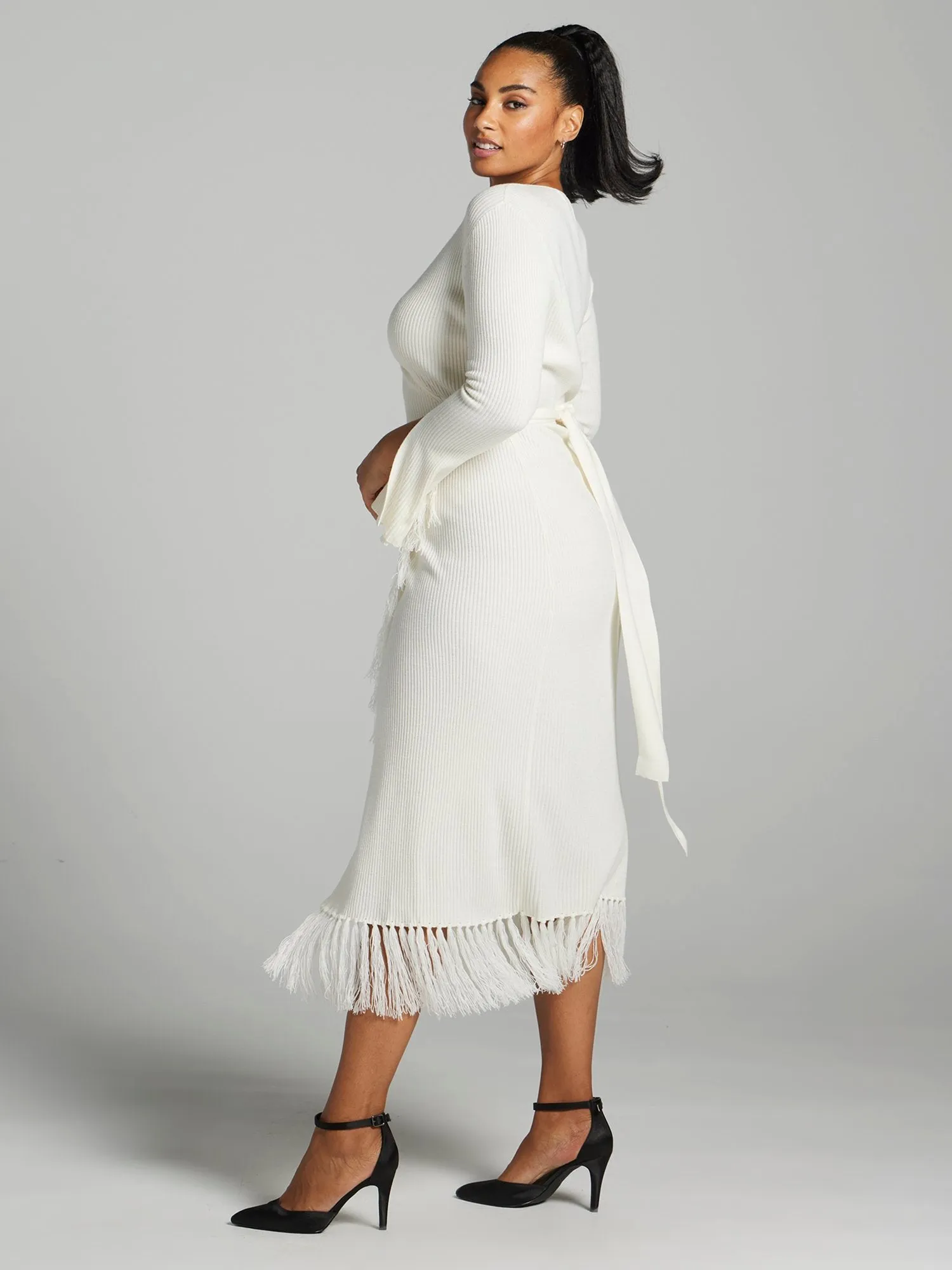 Rocio Fringed V-Neck Sweater Dress