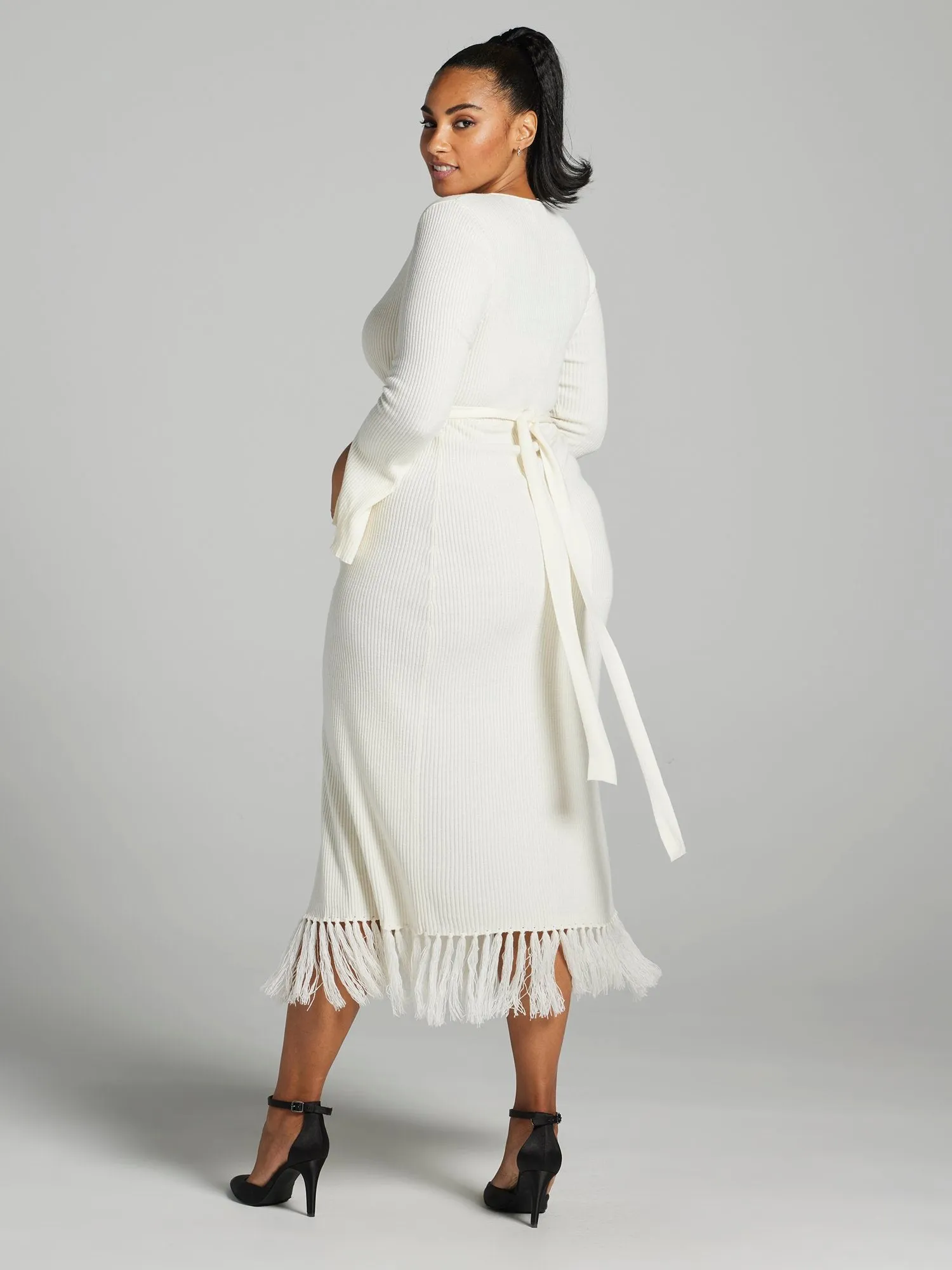 Rocio Fringed V-Neck Sweater Dress