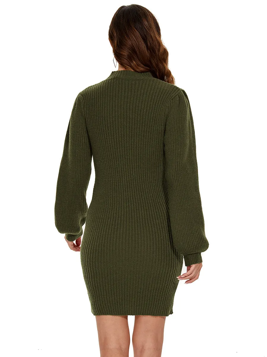 Round Neck Long Sleeve Mini Bodycon Sweater Dress