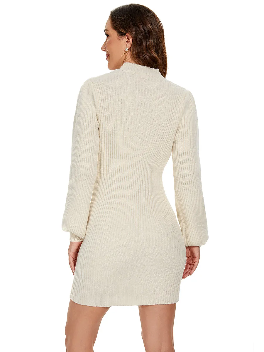 Round Neck Long Sleeve Mini Bodycon Sweater Dress