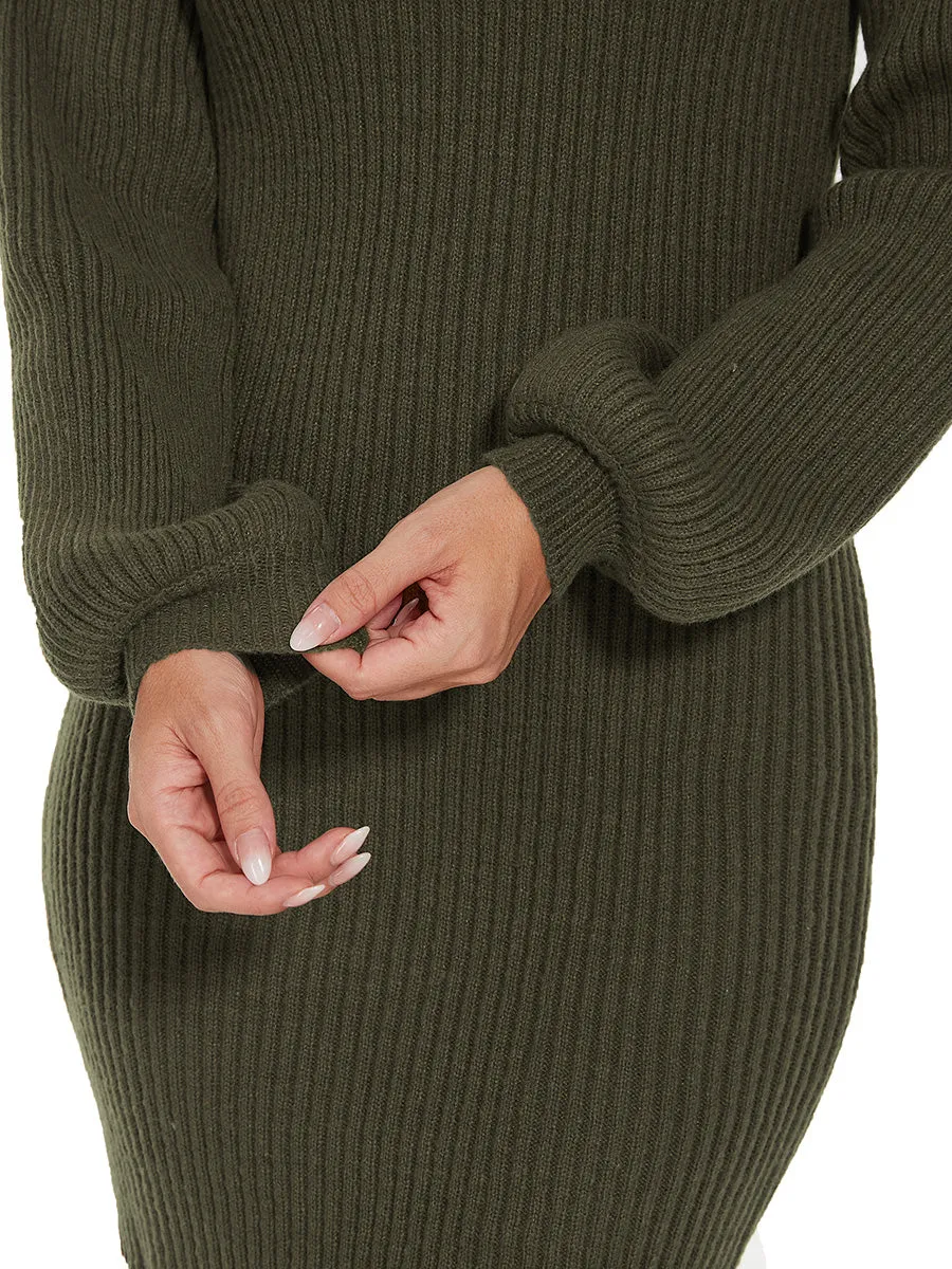 Round Neck Long Sleeve Mini Bodycon Sweater Dress