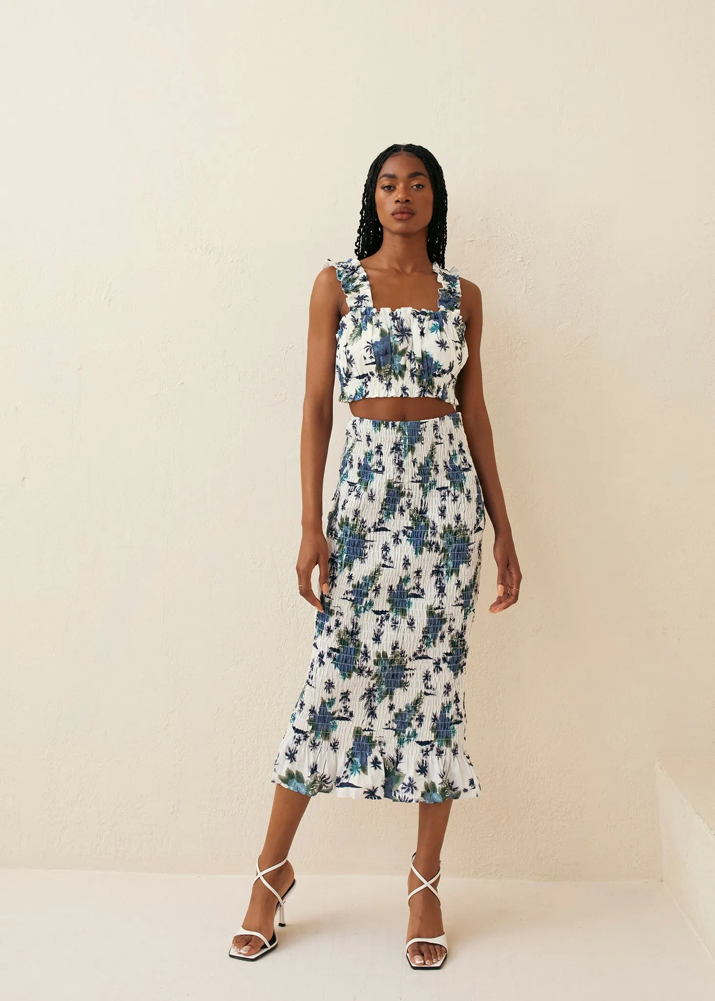 Ruched Floral Midi Skirt